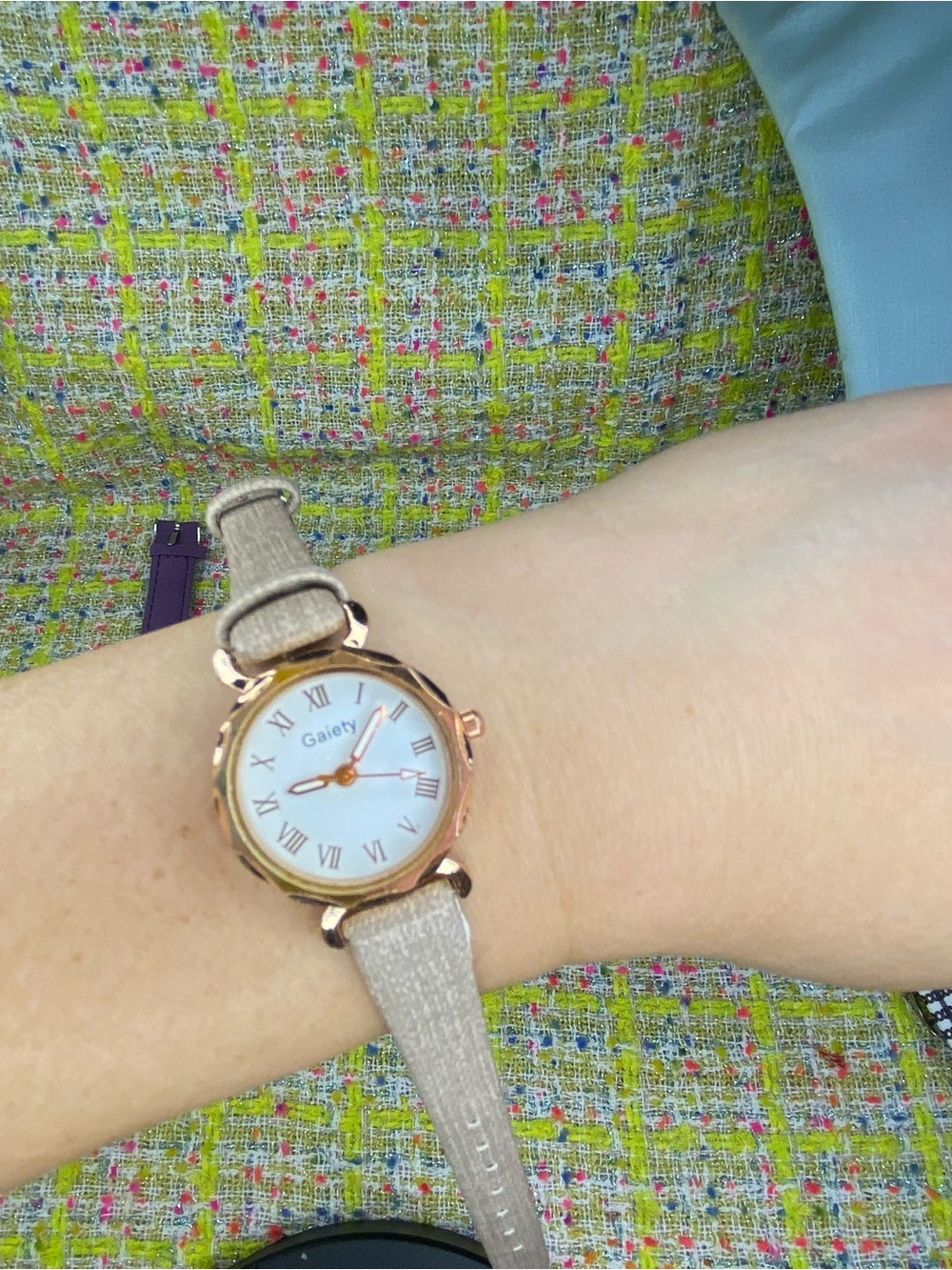 Beige Strap Rose Gold Case Women's Watch